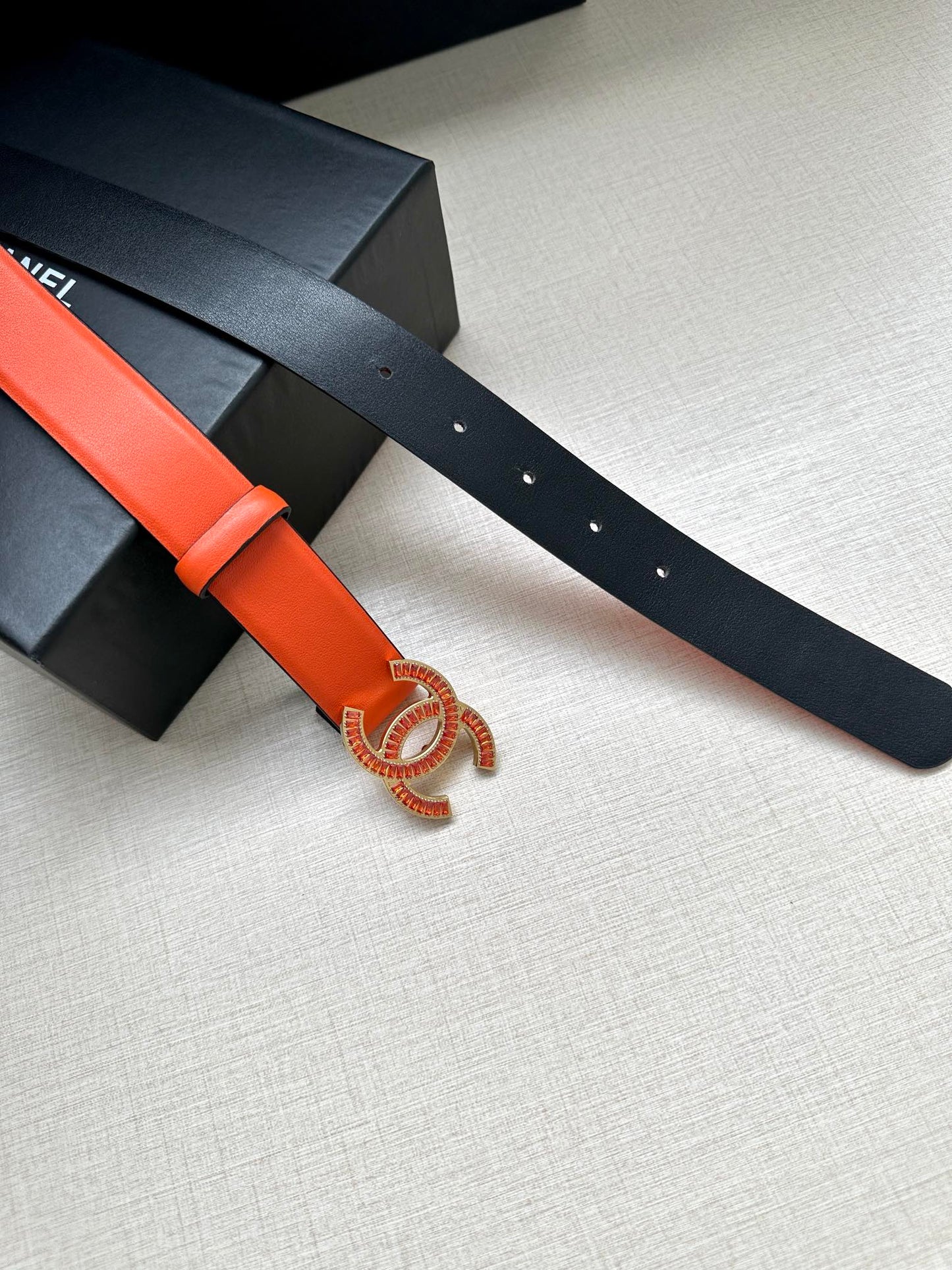 CHANEL 25S BELT 30 MM IN ORANGE CALFSKIN 616965 - 30