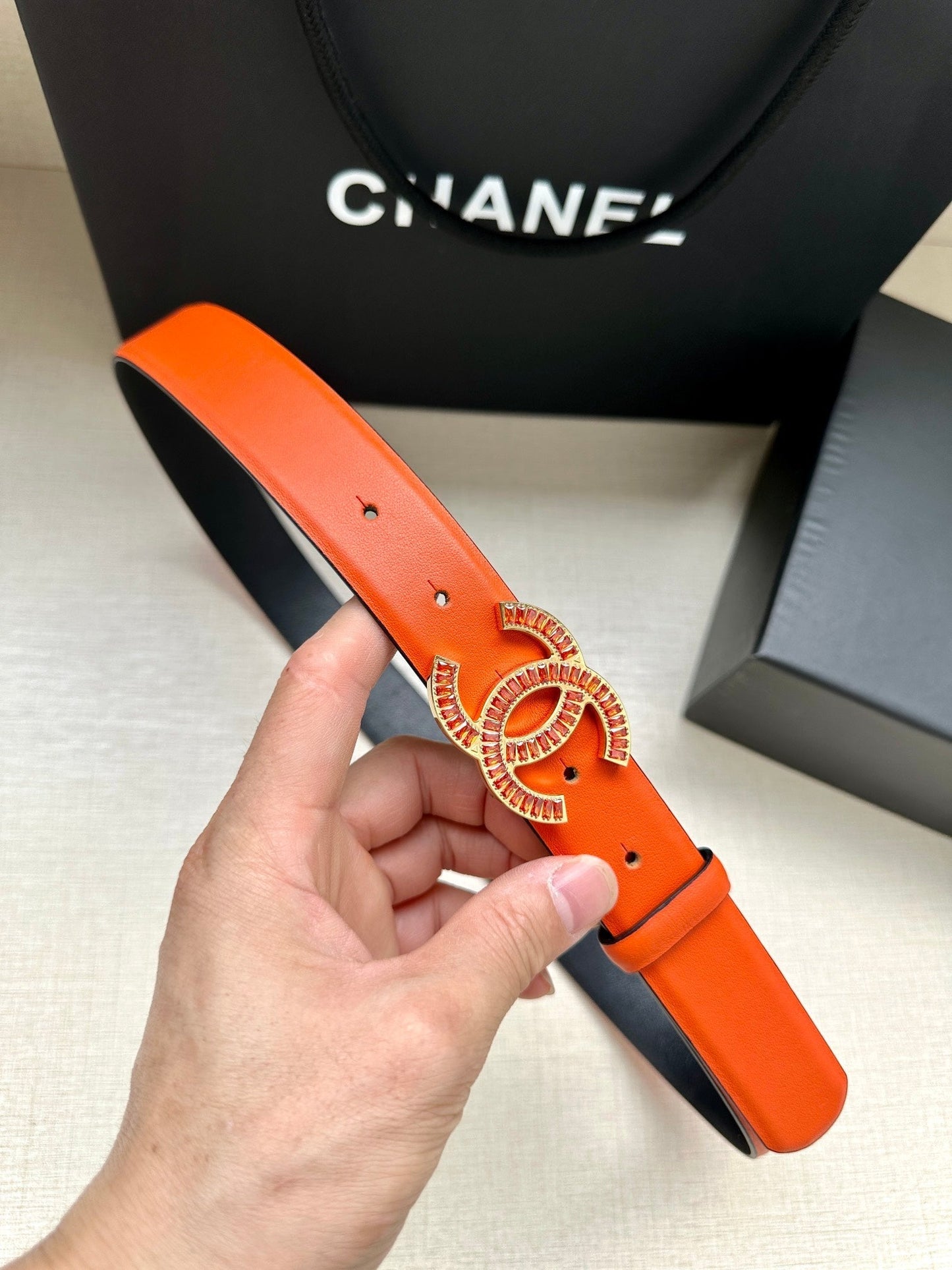 CHANEL 25S BELT 30 MM IN ORANGE CALFSKIN 616965 - 30