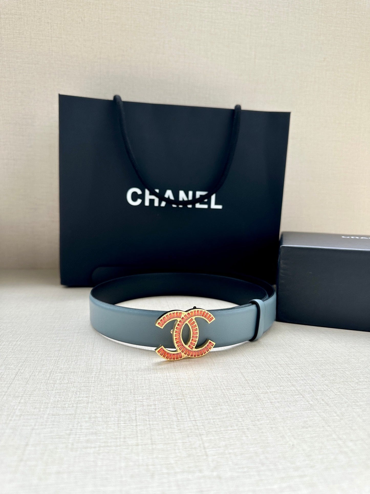 CHANEL 25S BELT 30 MM IN LIGHT STEEL BLUE CALFSKIN 616966 - 30
