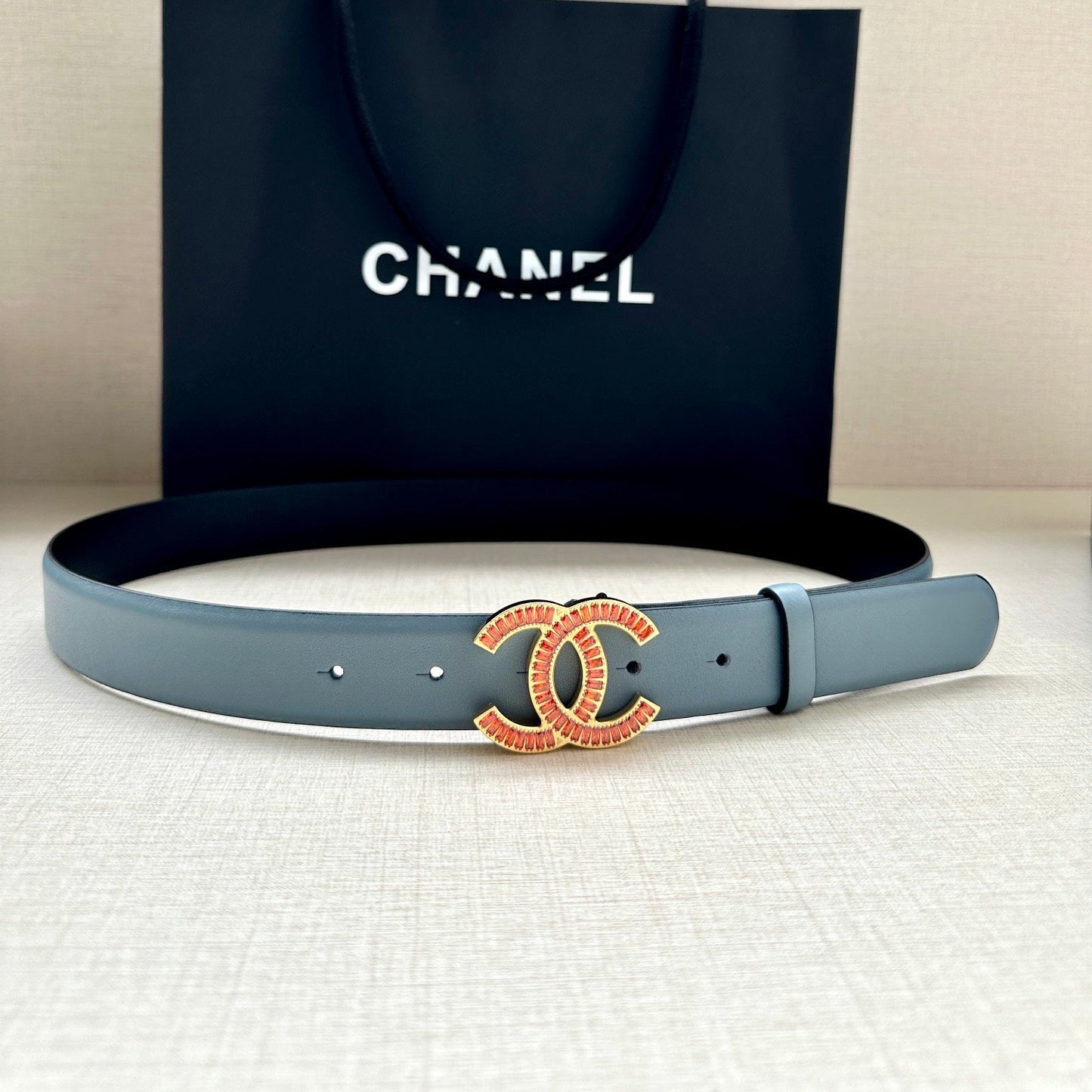 CHANEL 25S BELT 30 MM IN LIGHT STEEL BLUE CALFSKIN 616966 - 30
