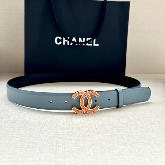 CHANEL 25S BELT 30 MM IN LIGHT STEEL BLUE CALFSKIN 616966 - 30