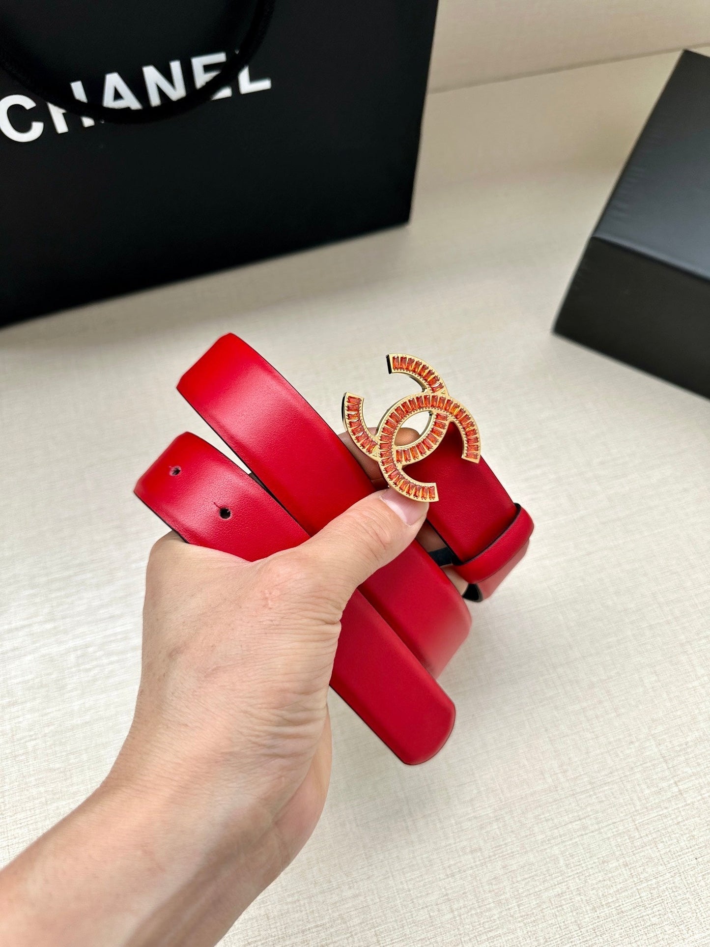 CHANEL 25S BELT 30 MM IN RED CALFSKIN 616970 - 30