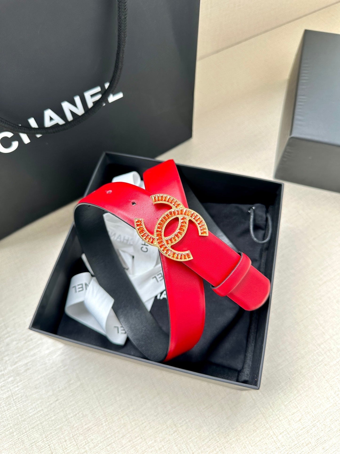 CHANEL 25S BELT 30 MM IN RED CALFSKIN 616970 - 30