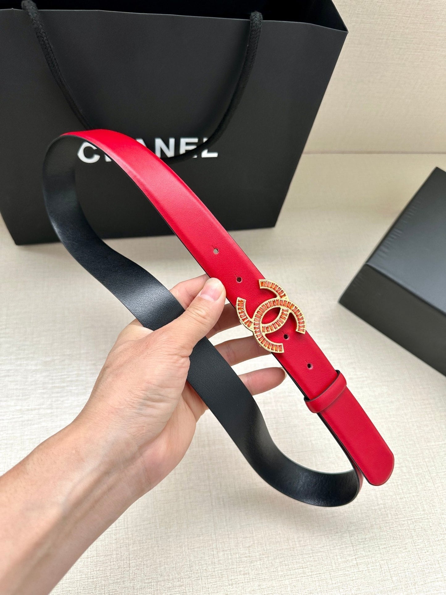 CHANEL 25S BELT 30 MM IN RED CALFSKIN 616970 - 30