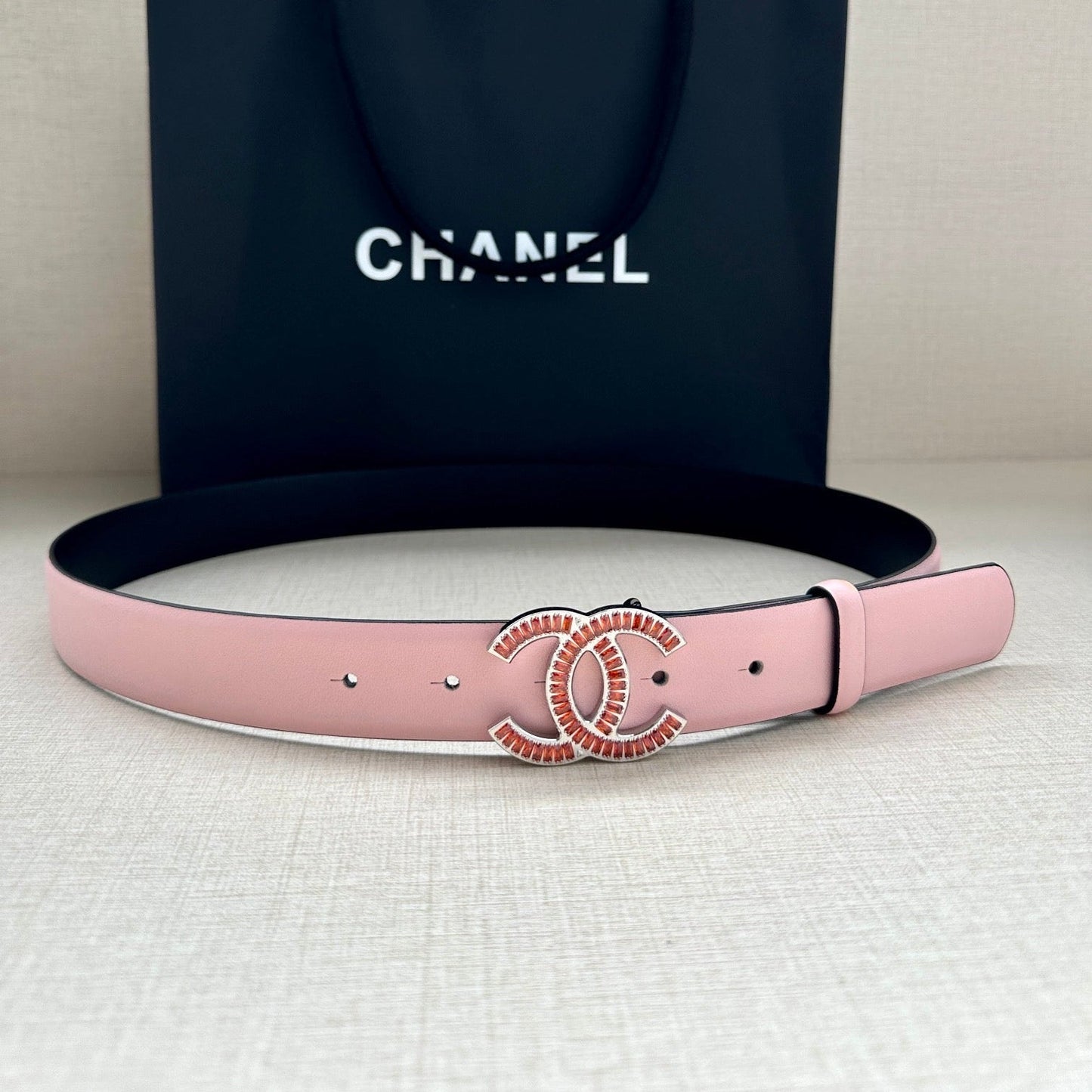 CHANEL 25S BELT 30 MM IN LIGHT PINK CALFSKIN 616971 - 30