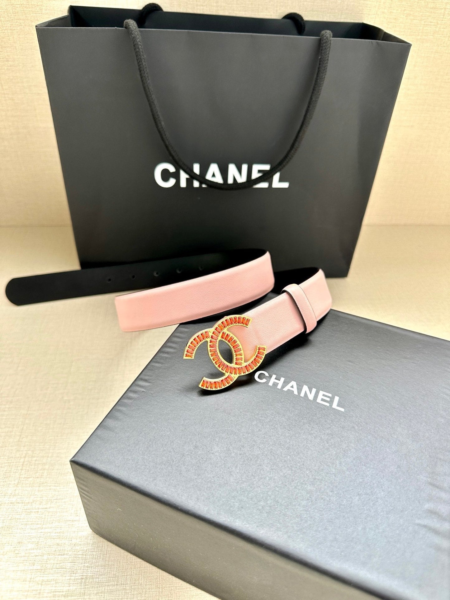 CHANEL 25S BELT 30 MM IN LIGHT PINK CALFSKIN 616971 - 30