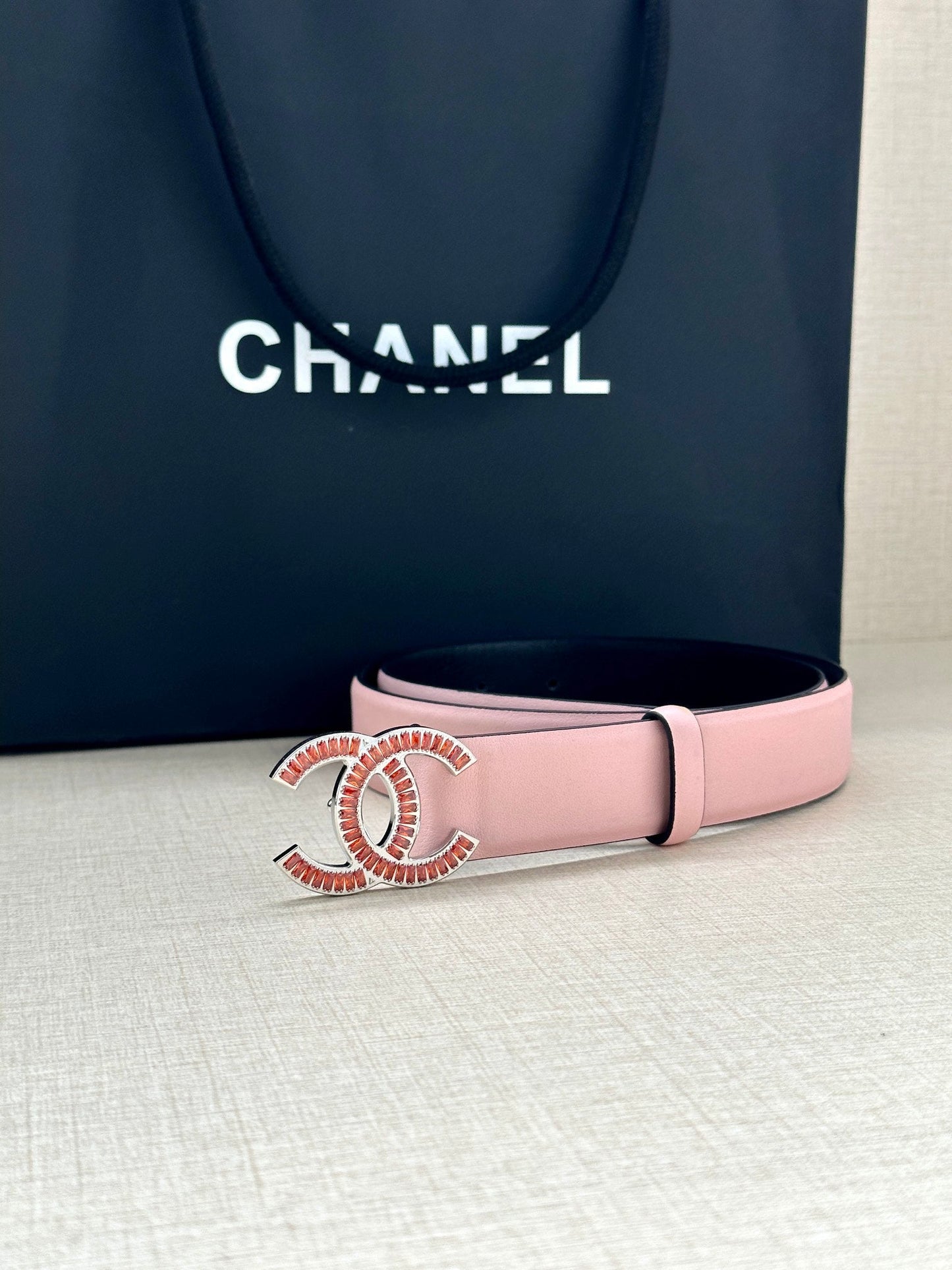 CHANEL 25S BELT 30 MM IN LIGHT PINK CALFSKIN 616971 - 30