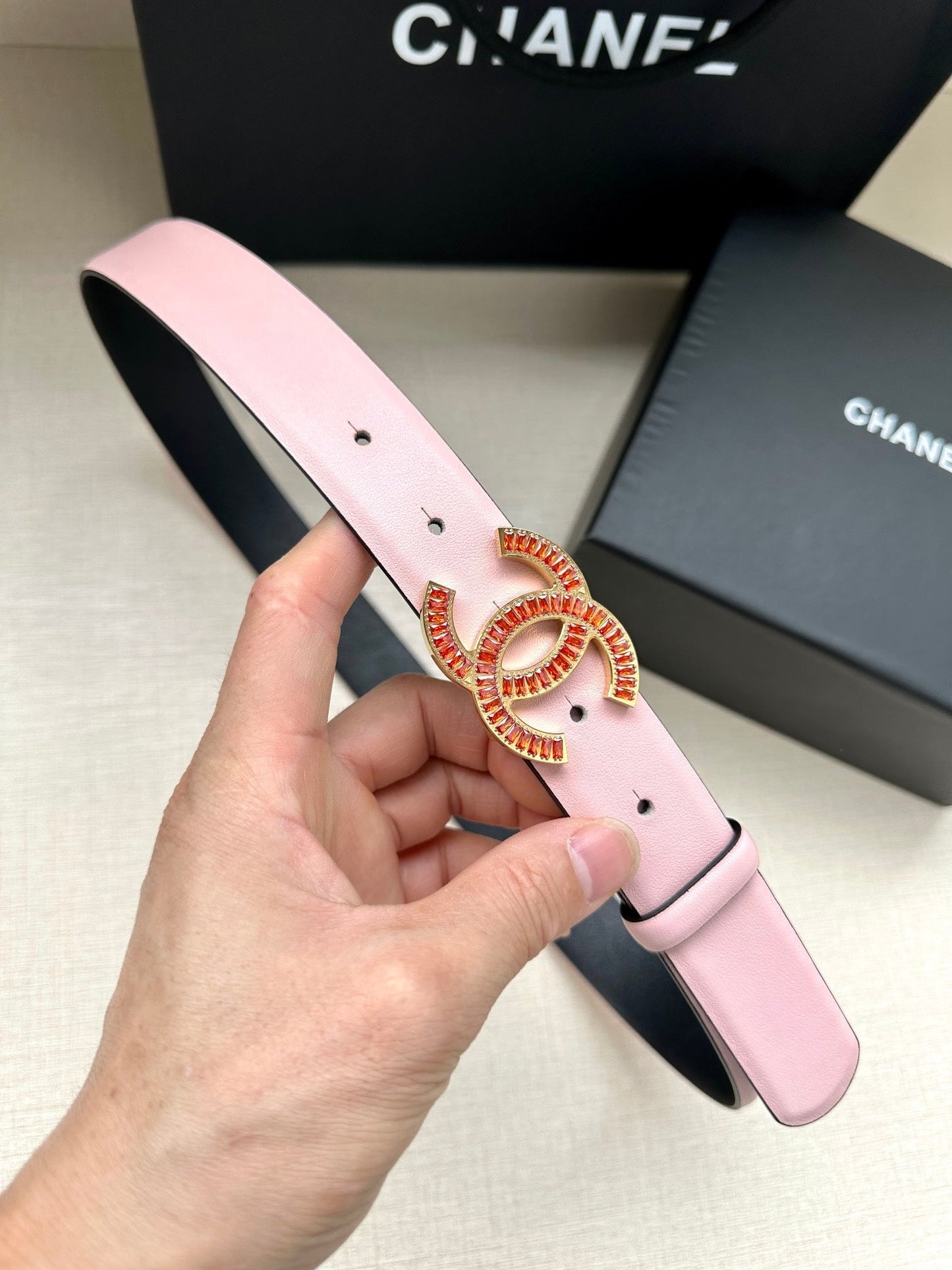 CHANEL 25S BELT 30 MM IN LIGHT PINK CALFSKIN 616971 - 30