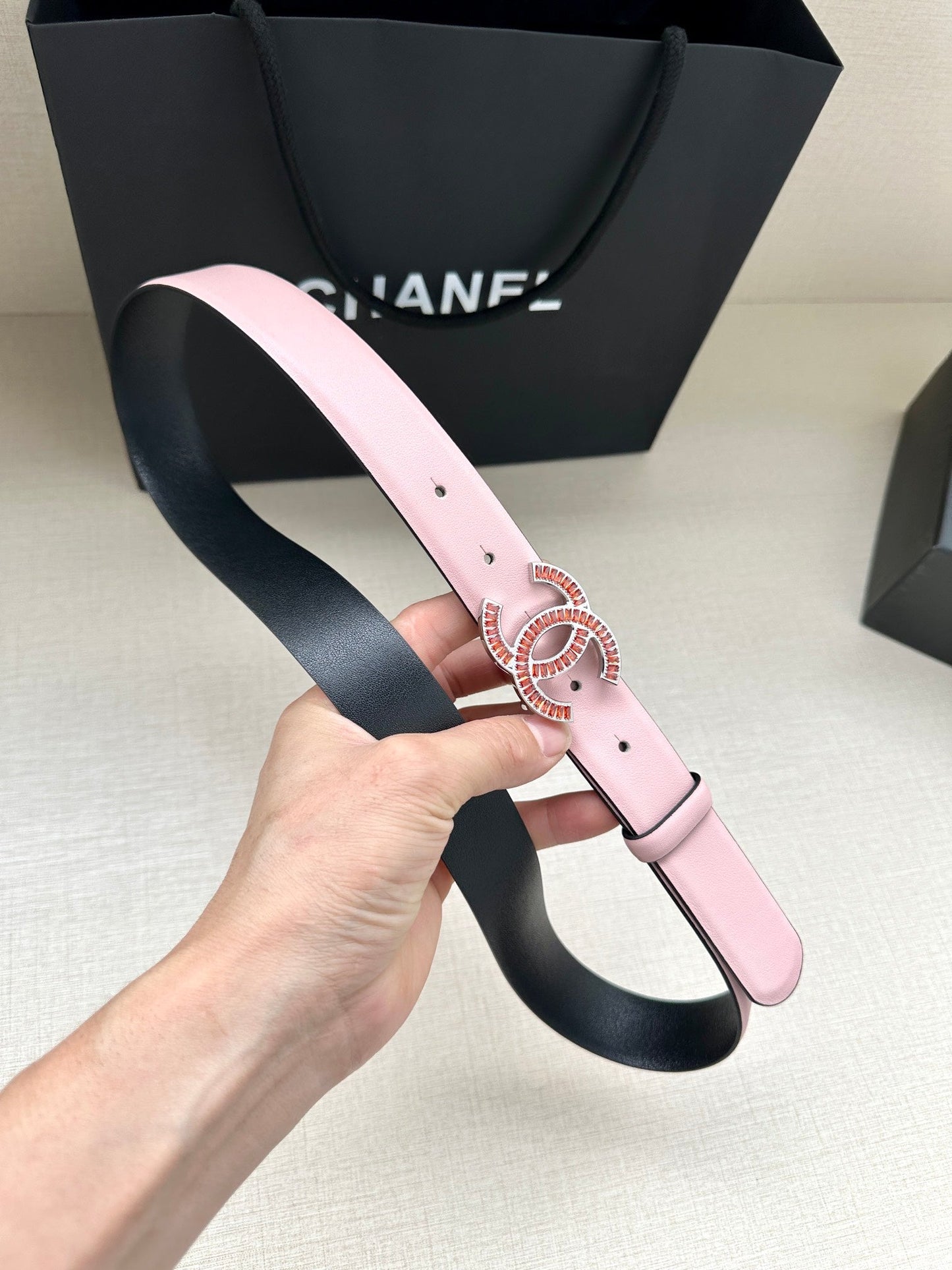 CHANEL 25S BELT 30 MM IN LIGHT PINK CALFSKIN 616971 - 30