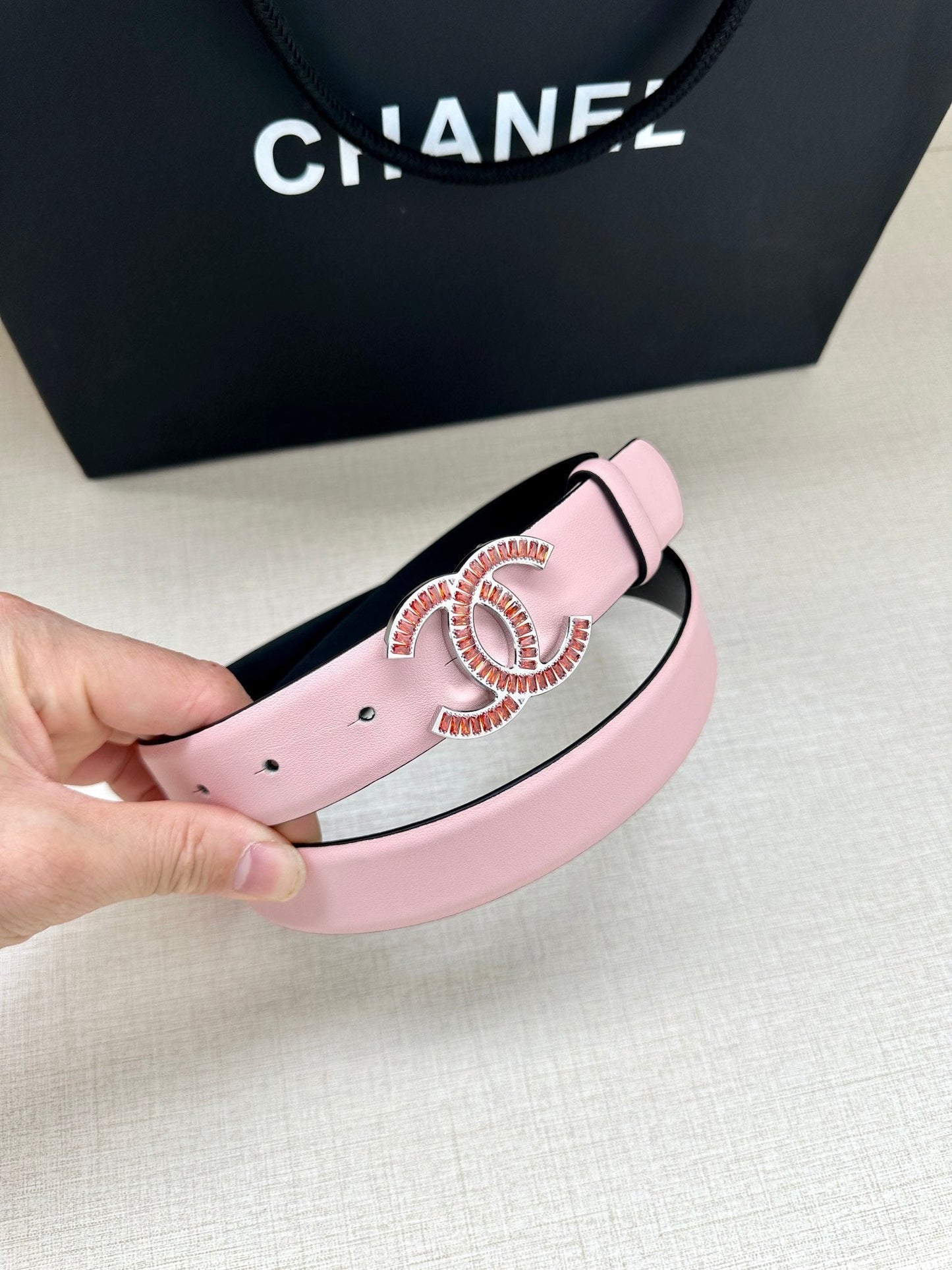 CHANEL 25S BELT 30 MM IN LIGHT PINK CALFSKIN 616971 - 30