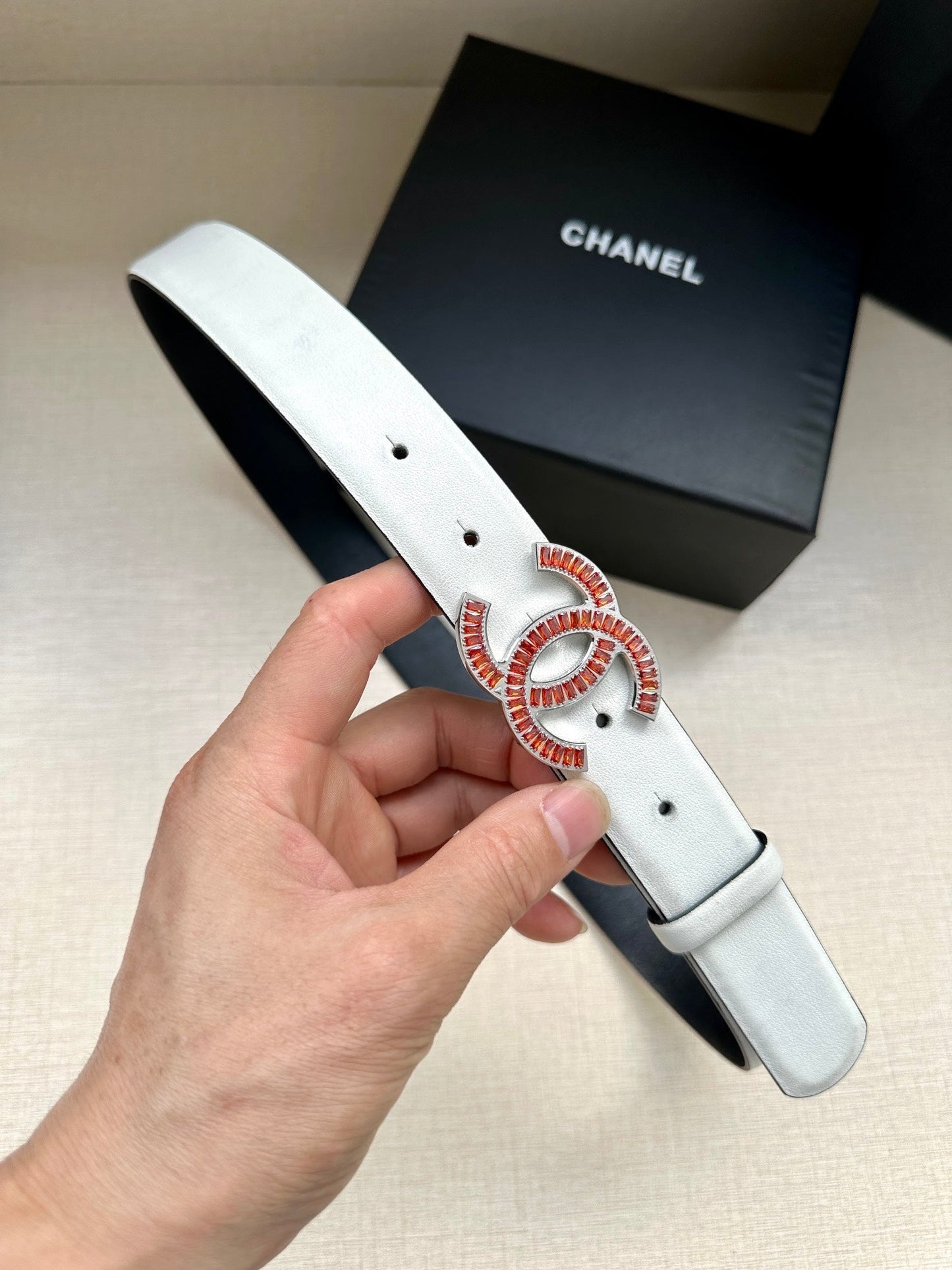 CHANEL 25S BELT 30 MM IN WHITE CALFSKIN 616972 - 30