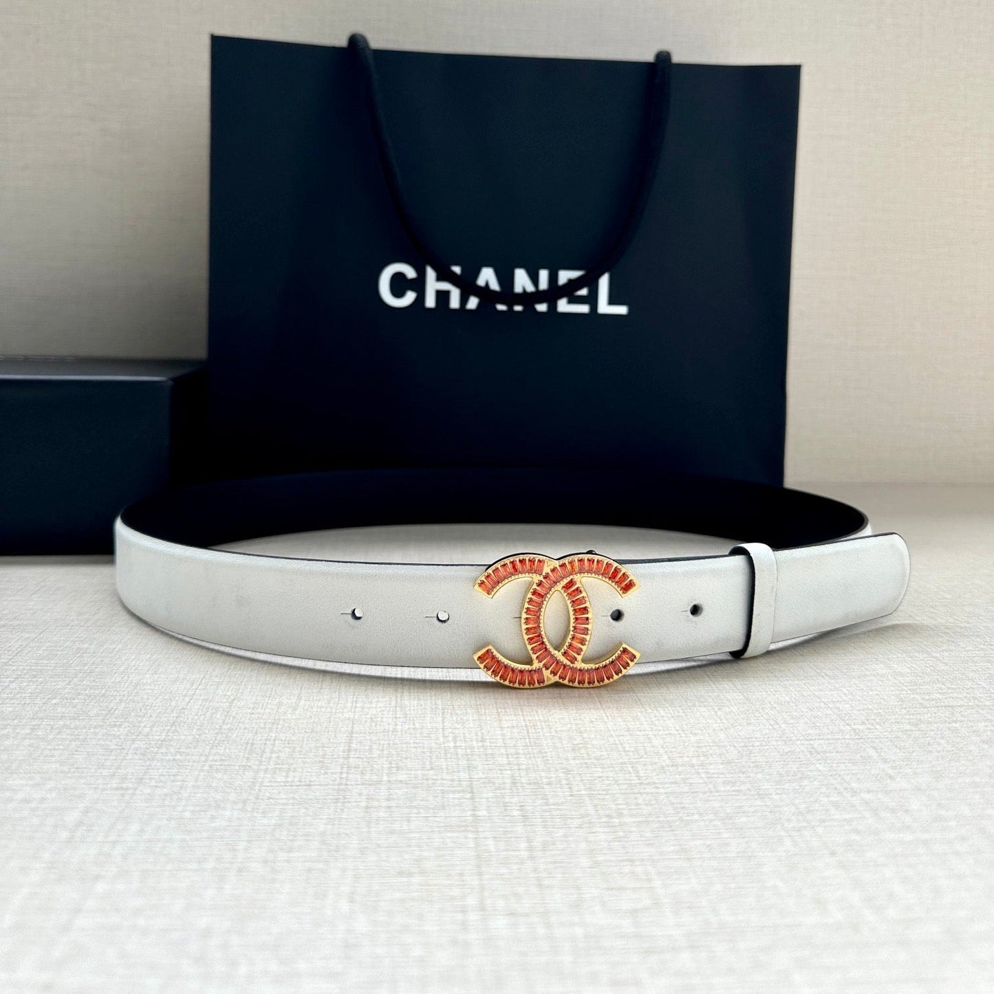 CHANEL 25S BELT 30 MM IN WHITE CALFSKIN 616972 - 30