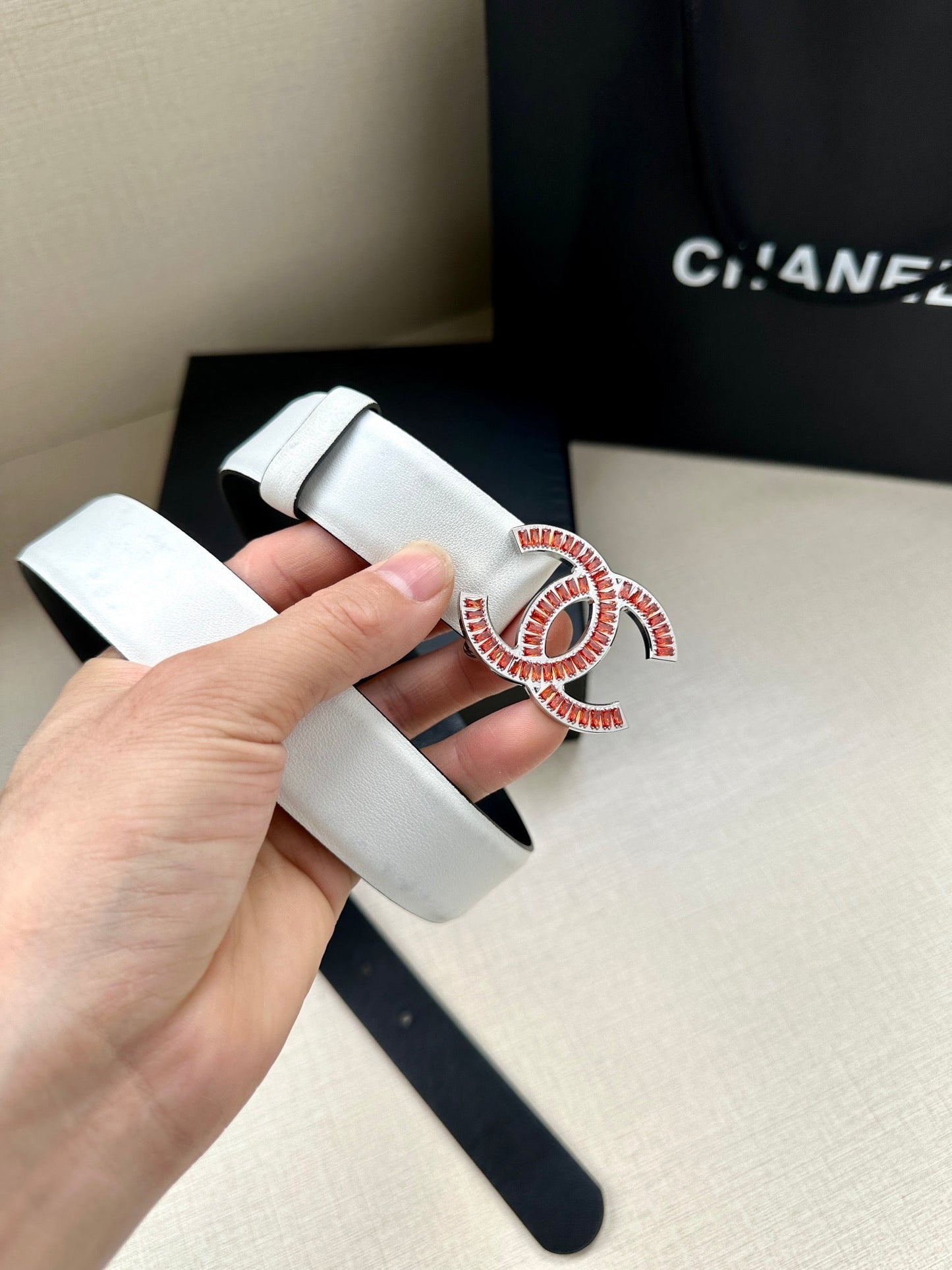 CHANEL 25S BELT 30 MM IN WHITE CALFSKIN 616972 - 30