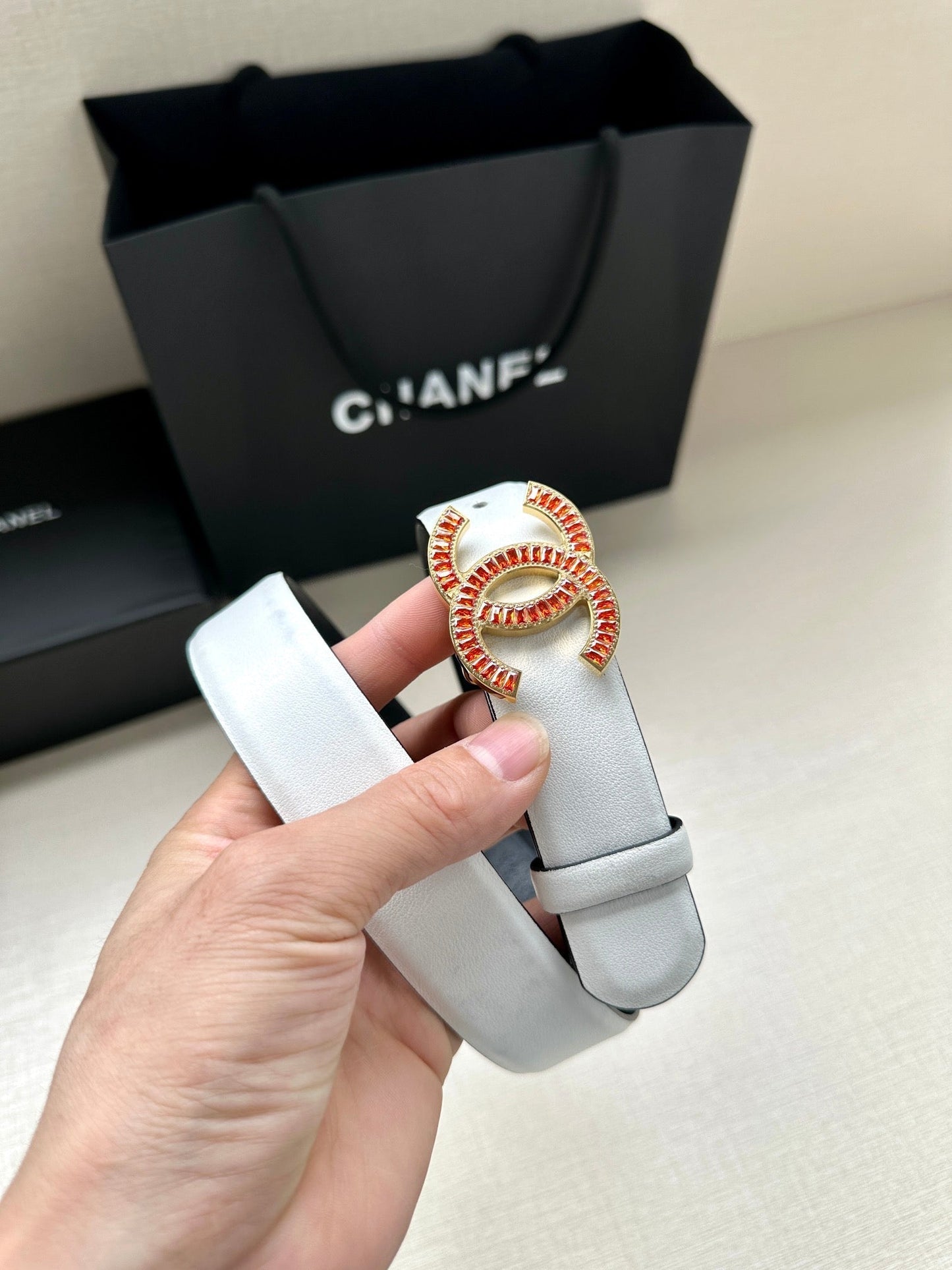 CHANEL 25S BELT 30 MM IN WHITE CALFSKIN 616972 - 30