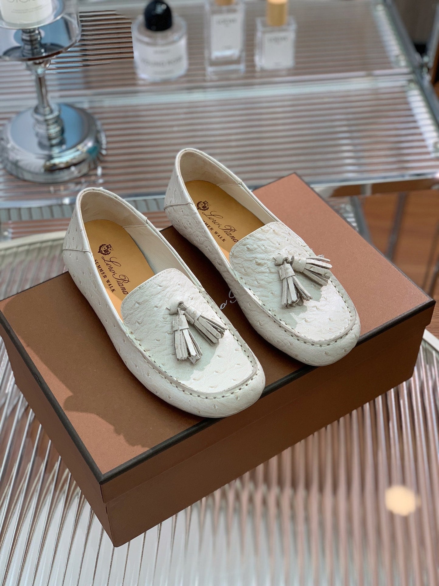 LP SPECIAL DOT SOLE WALK LOAFERS WHITE LAMBSKIN - 35