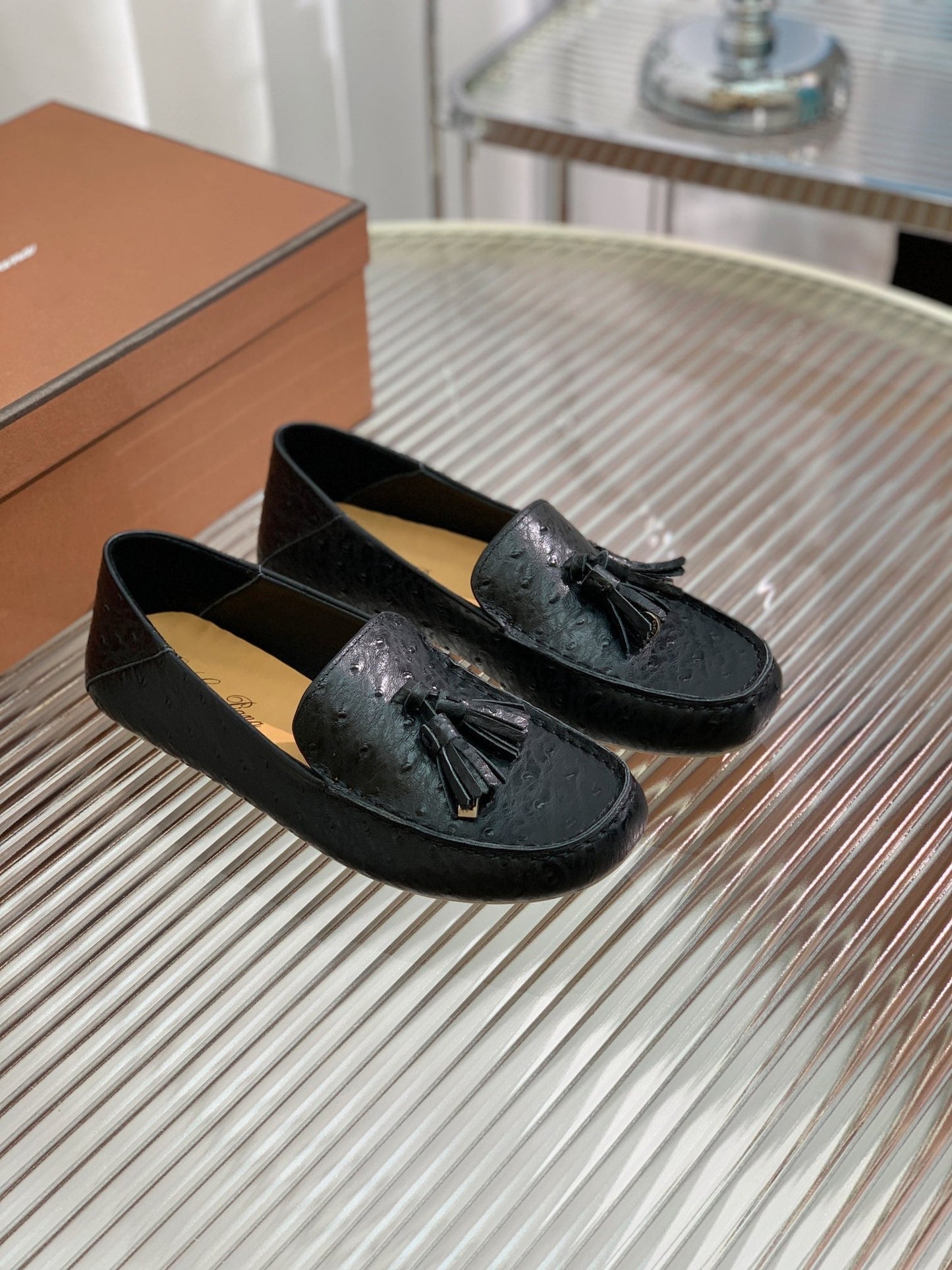 LP SPECIAL DOT SOLE WALK LOAFERS BLACK LAMBSKIN - 35
