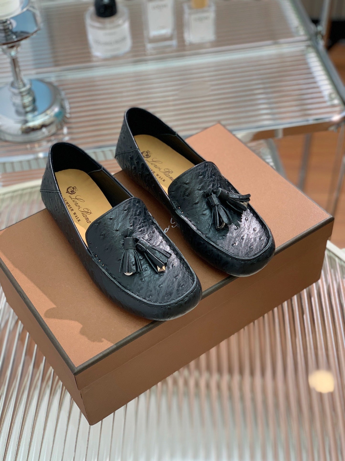 LP SPECIAL DOT SOLE WALK LOAFERS BLACK LAMBSKIN - 35