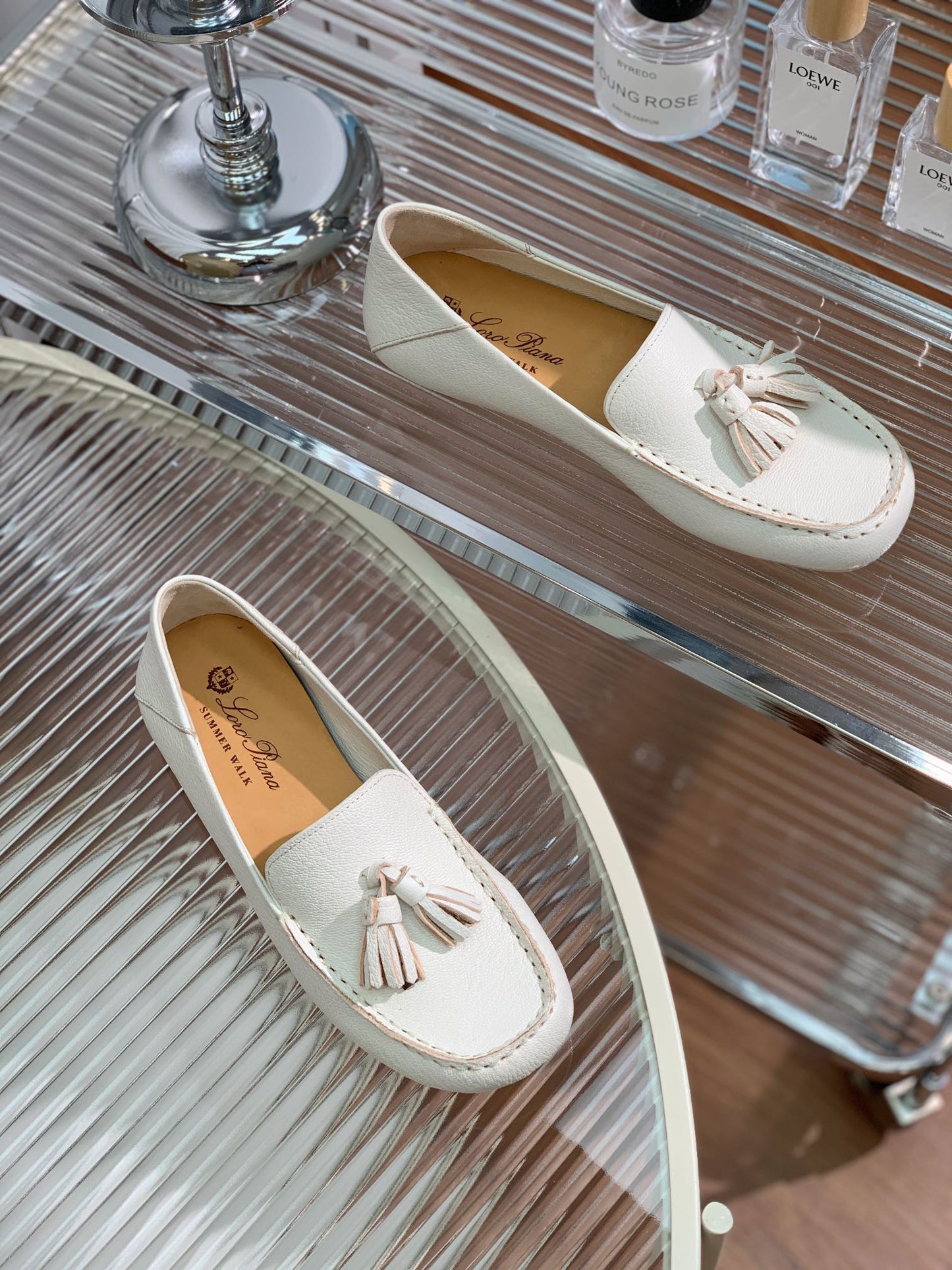 LP DOT SOLE WALK LOAFERS WHITE LAMBSKIN - 35