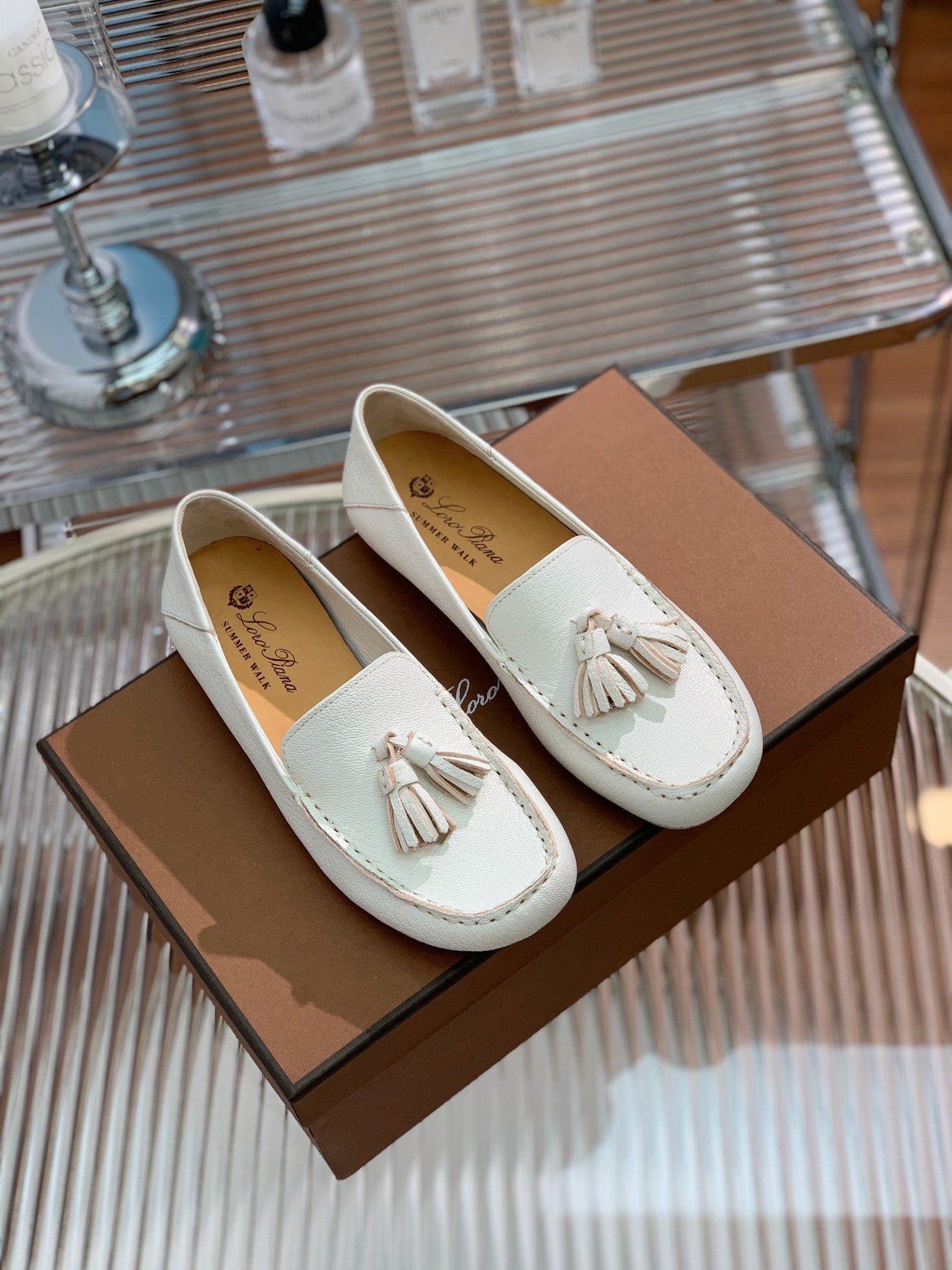 LP DOT SOLE WALK LOAFERS WHITE LAMBSKIN - 35
