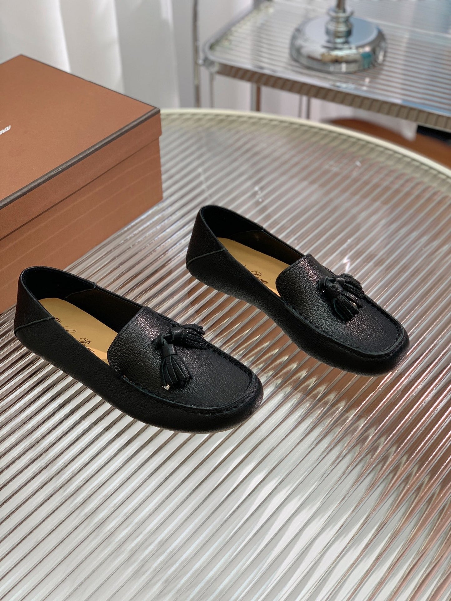 LP DOT SOLE WALK LOAFERS BLACK LAMBSKIN - 35