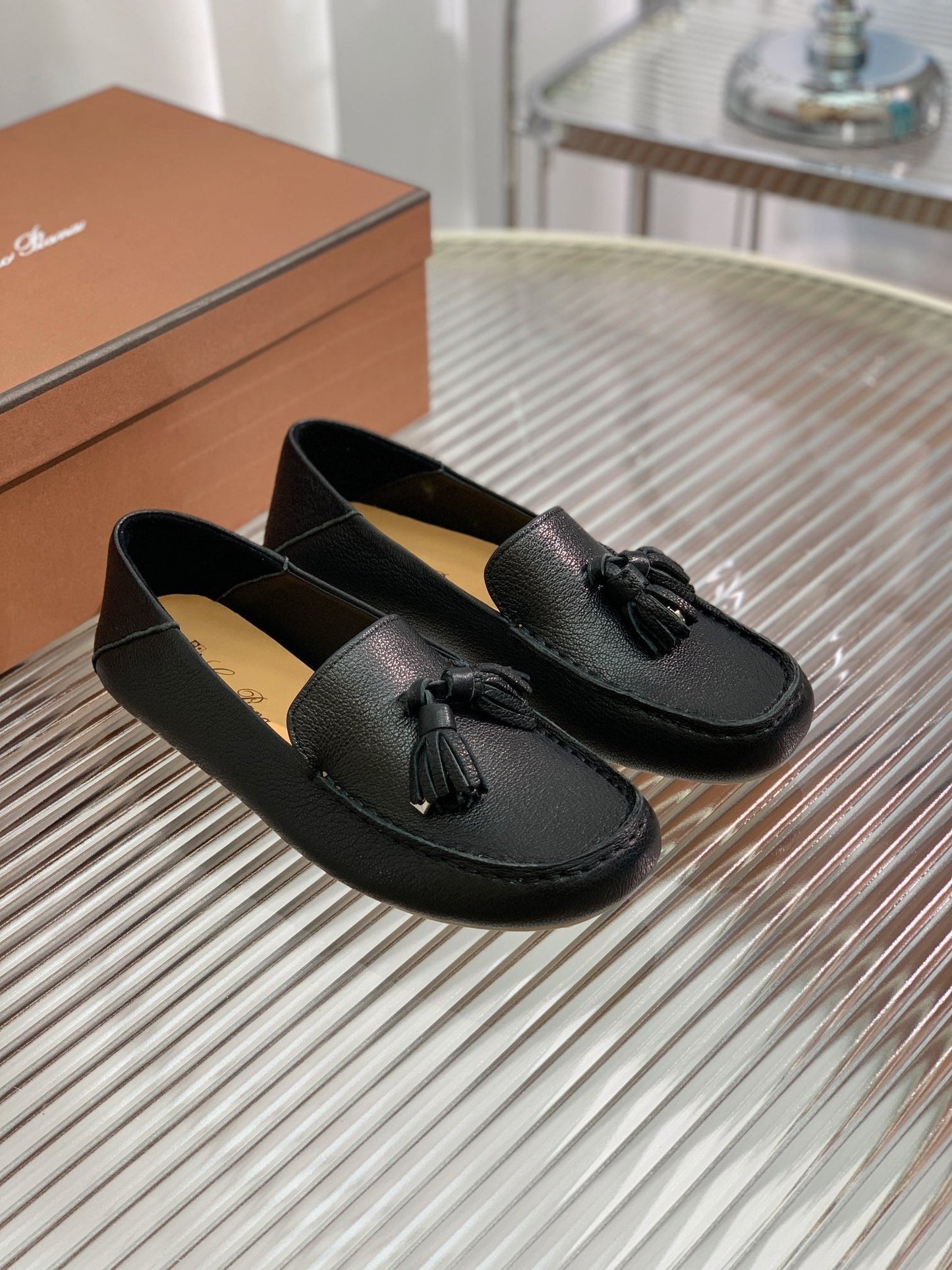 LP DOT SOLE WALK LOAFERS BLACK LAMBSKIN - 35