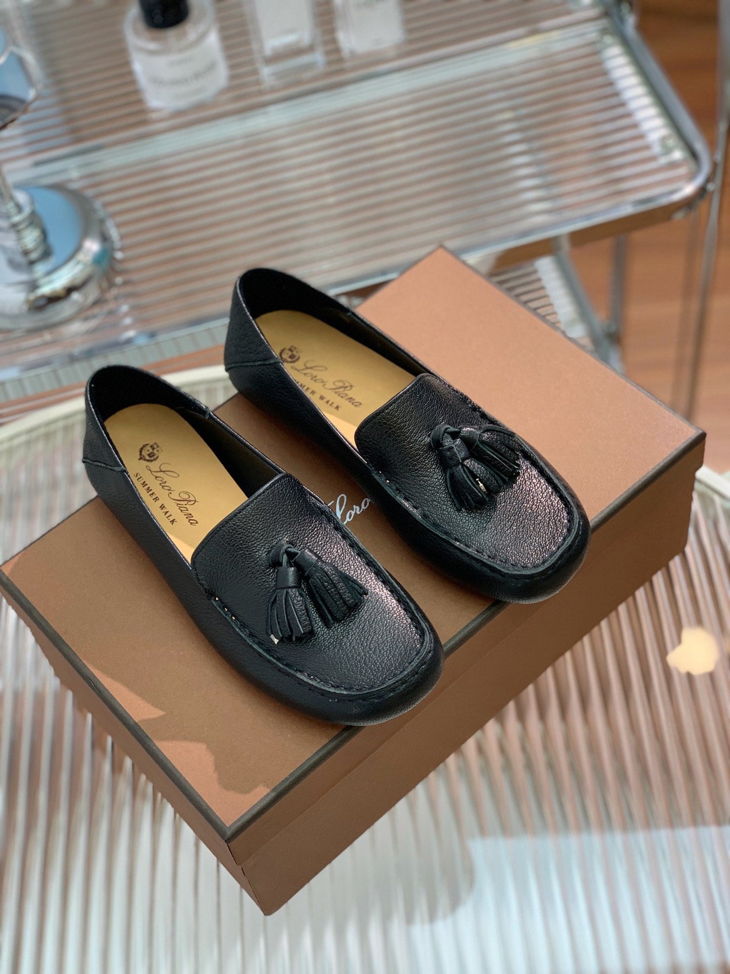 LP DOT SOLE WALK LOAFERS BLACK LAMBSKIN - 35