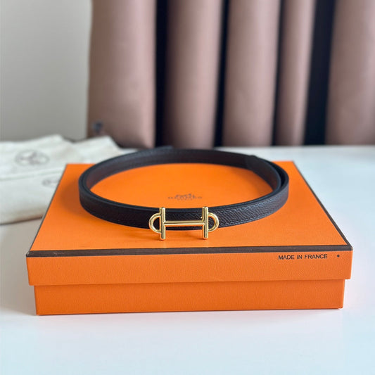 HM GAMMA BUCKLE & REVERSIBLE BLACK LEATHER STRAP 13MM GOLD HARDWARE - 30