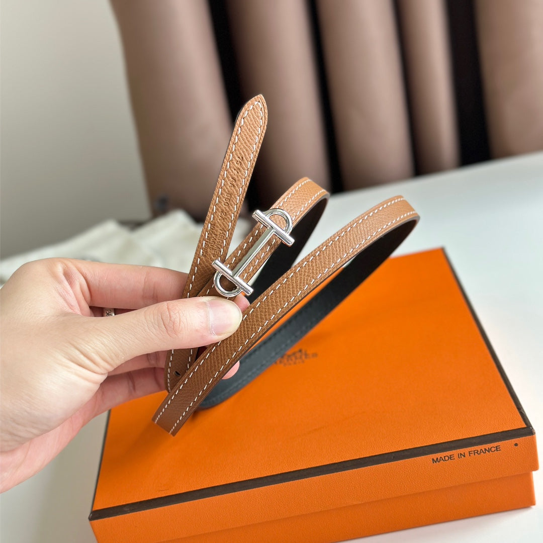 HM GAMMA BUCKLE & REVERSIBLE BRONZE BROWN AND BLACK LEATHER STRAP 13MM SILVER HARDWARE - 30