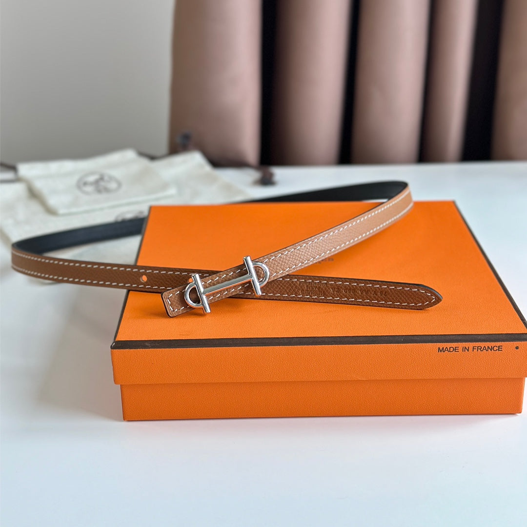 HM GAMMA BUCKLE & REVERSIBLE BRONZE BROWN AND BLACK LEATHER STRAP 13MM SILVER HARDWARE - 30