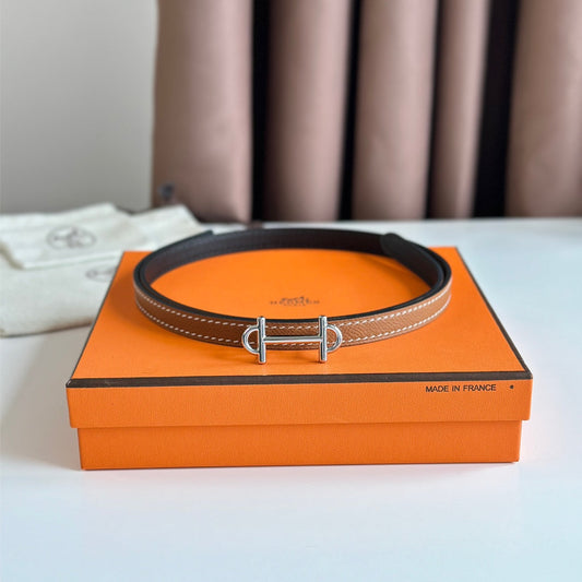 HM GAMMA BUCKLE & REVERSIBLE BRONZE BROWN AND BLACK LEATHER STRAP 13MM SILVER HARDWARE - 30