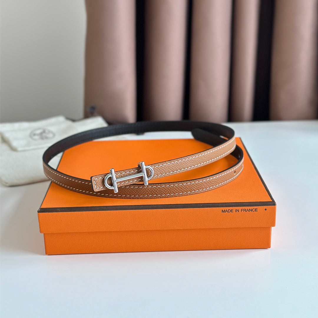 HM GAMMA BUCKLE & REVERSIBLE BRONZE BROWN AND BLACK LEATHER STRAP 13MM SILVER HARDWARE - 30