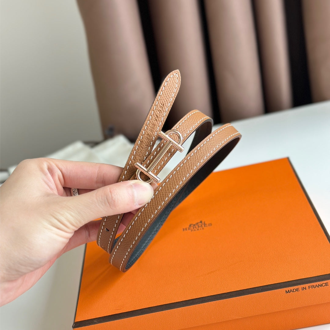 HM GAMMA BUCKLE & REVERSIBLE BRONZE BROWN AND BLACK LEATHER STRAP 13MM COPPER HARDWARE - 30