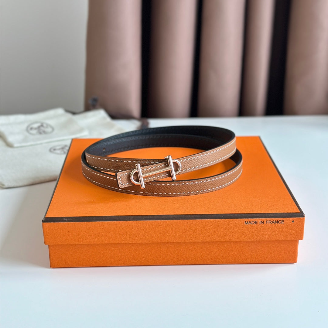 HM GAMMA BUCKLE & REVERSIBLE BRONZE BROWN AND BLACK LEATHER STRAP 13MM COPPER HARDWARE - 30