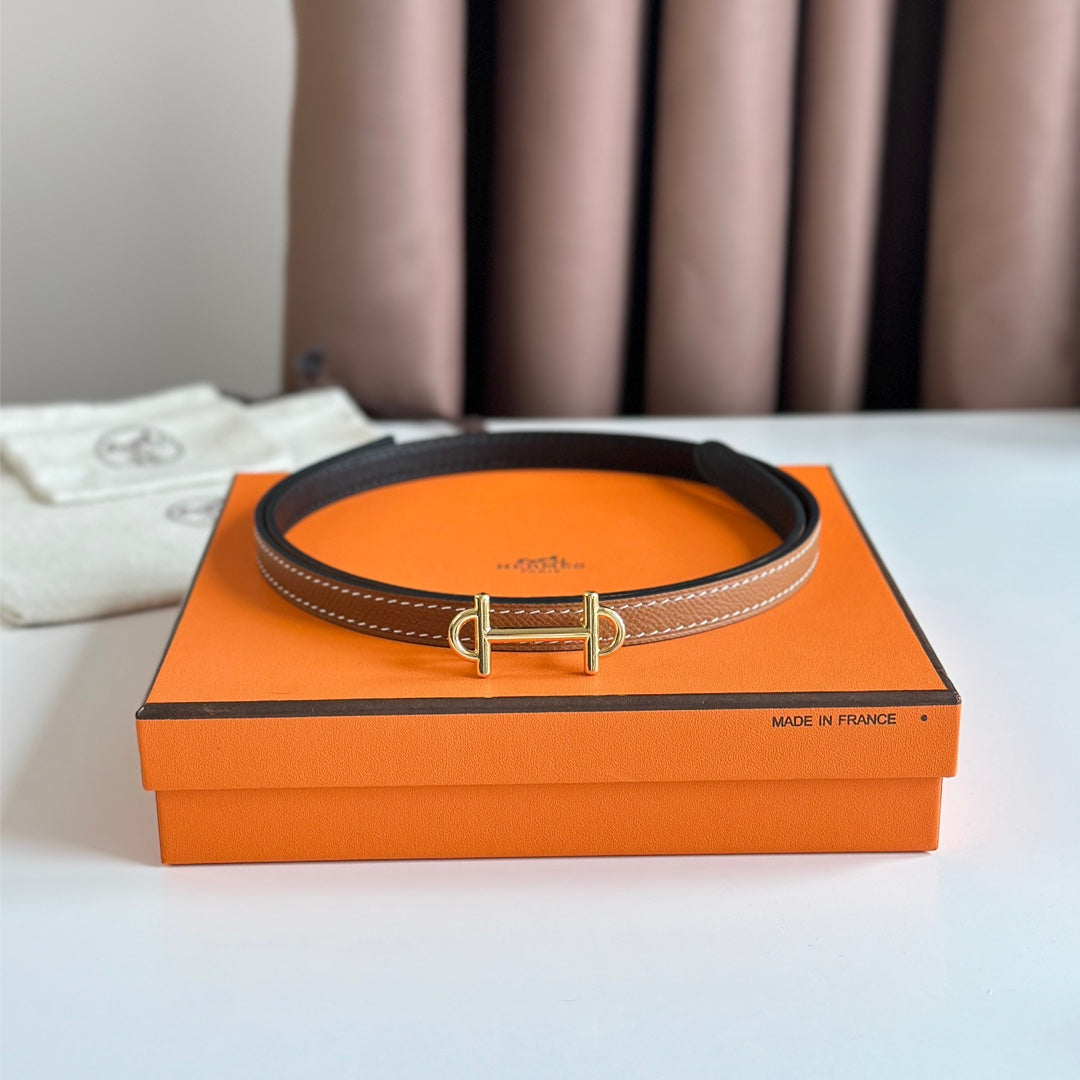 HM GAMMA BUCKLE & REVERSIBLE BRONZE BROWN AND BLACK LEATHER STRAP 13MM GOLD HARDWARE - 30