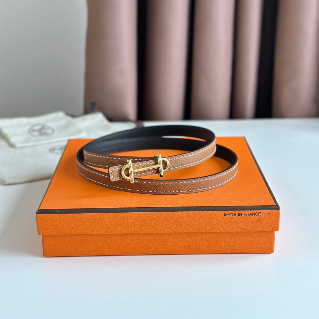 HM GAMMA BUCKLE & REVERSIBLE BRONZE BROWN AND BLACK LEATHER STRAP 13MM GOLD HARDWARE - 30