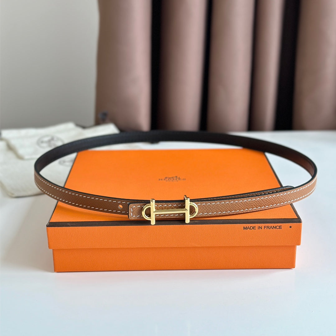 HM GAMMA BUCKLE & REVERSIBLE BRONZE BROWN AND BLACK LEATHER STRAP 13MM GOLD HARDWARE - 30