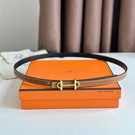 HM GAMMA BUCKLE & REVERSIBLE BRONZE BROWN AND BLACK LEATHER STRAP 13MM GOLD HARDWARE - 30