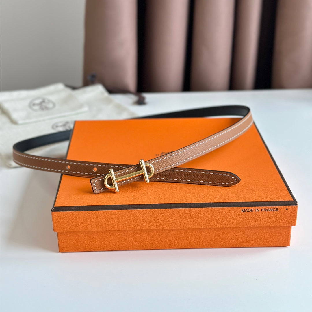 HM GAMMA BUCKLE & REVERSIBLE BRONZE BROWN AND BLACK LEATHER STRAP 13MM GOLD HARDWARE - 30