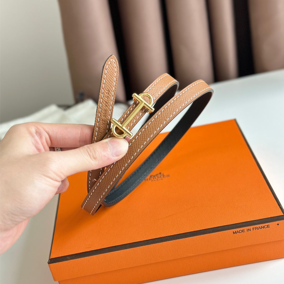HM GAMMA BUCKLE & REVERSIBLE BRONZE BROWN AND BLACK LEATHER STRAP 13MM GOLD HARDWARE - 30