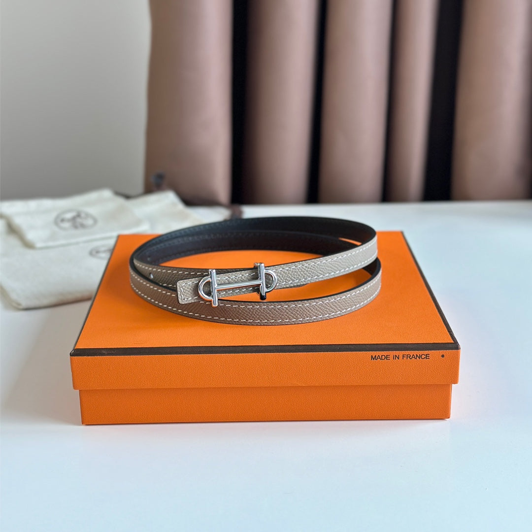 HM GAMMA BUCKLE & REVERSIBLE KHAKI BROWN AND BLACK LEATHER STRAP 13MM SILVER HARDWARE - 30