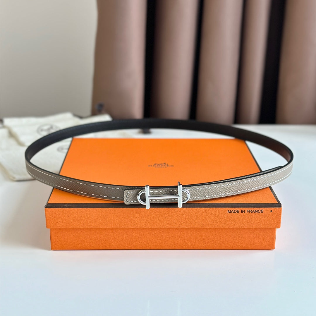 HM GAMMA BUCKLE & REVERSIBLE KHAKI BROWN AND BLACK LEATHER STRAP 13MM SILVER HARDWARE - 30