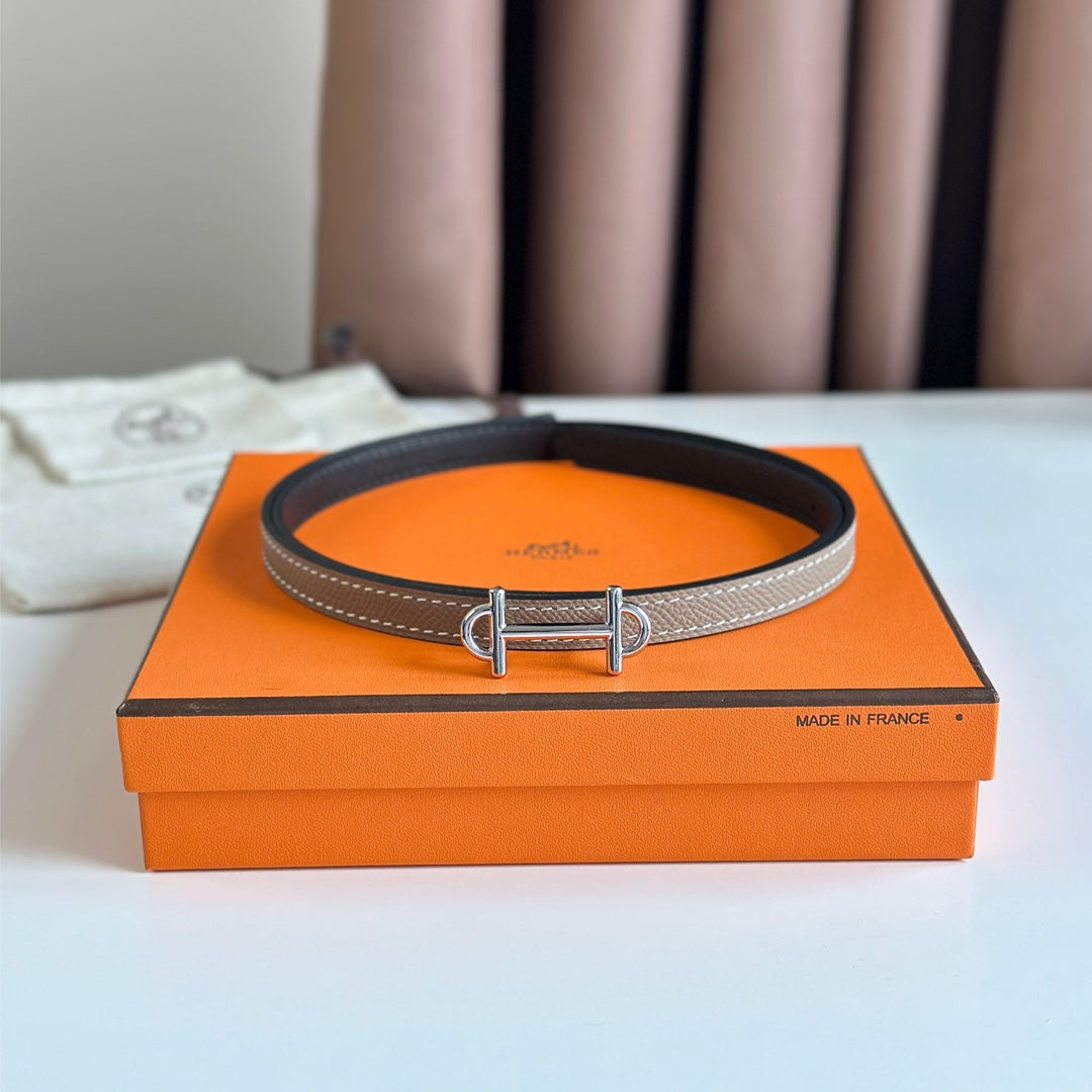 HM GAMMA BUCKLE & REVERSIBLE KHAKI BROWN AND BLACK LEATHER STRAP 13MM SILVER HARDWARE - 30
