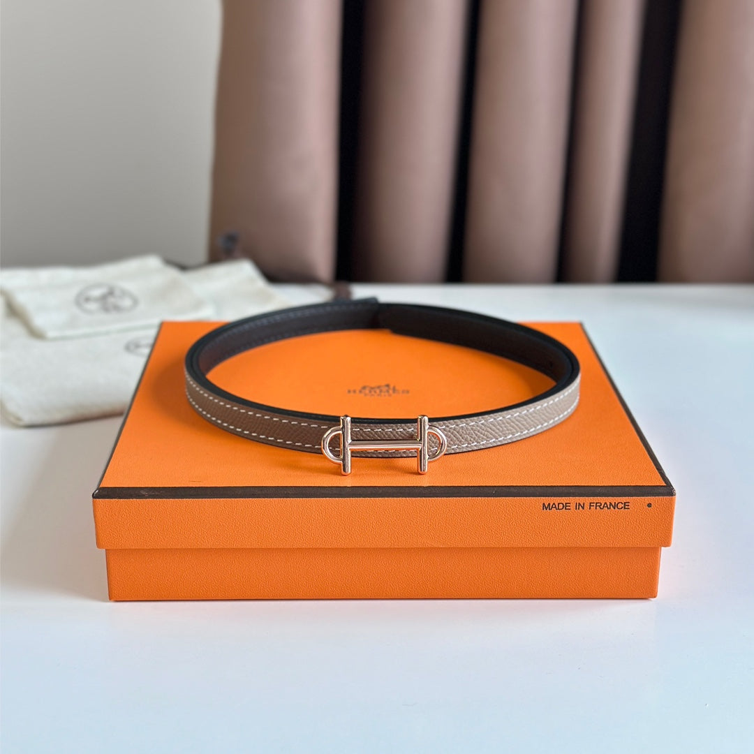 HM GAMMA BUCKLE & REVERSIBLE KHAKI BROWN AND BLACK LEATHER STRAP 13MM COPPER HARDWARE - 30