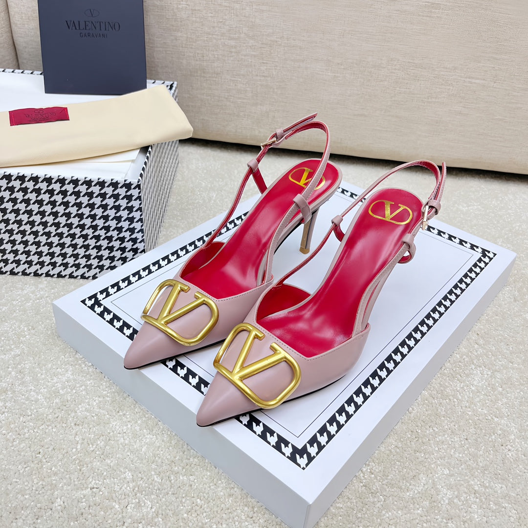 VLOGO SLINGBACK PUMP IN ROSE PINK CALFSKIN LEATHER WITH GOLD LOGO - 35 / 4 cm