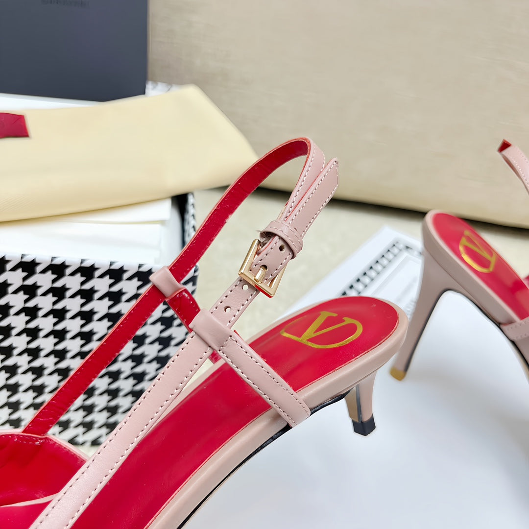 VLOGO SLINGBACK PUMP IN ROSE PINK CALFSKIN LEATHER WITH GOLD LOGO - 35 / 4 cm