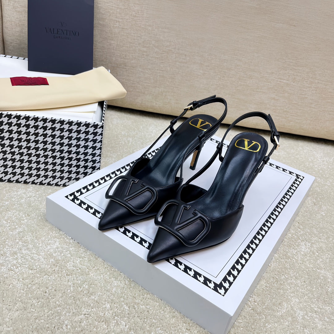 VLOGO SLINGBACK PUMP IN BLACK CALFSKIN LEATHER - 35 / 4 cm