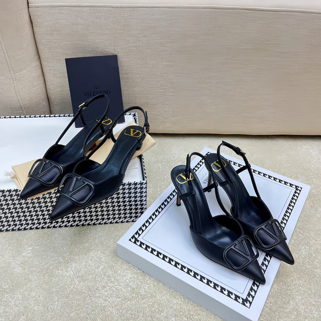 VLOGO SLINGBACK PUMP IN BLACK CALFSKIN LEATHER - 35 / 4 cm