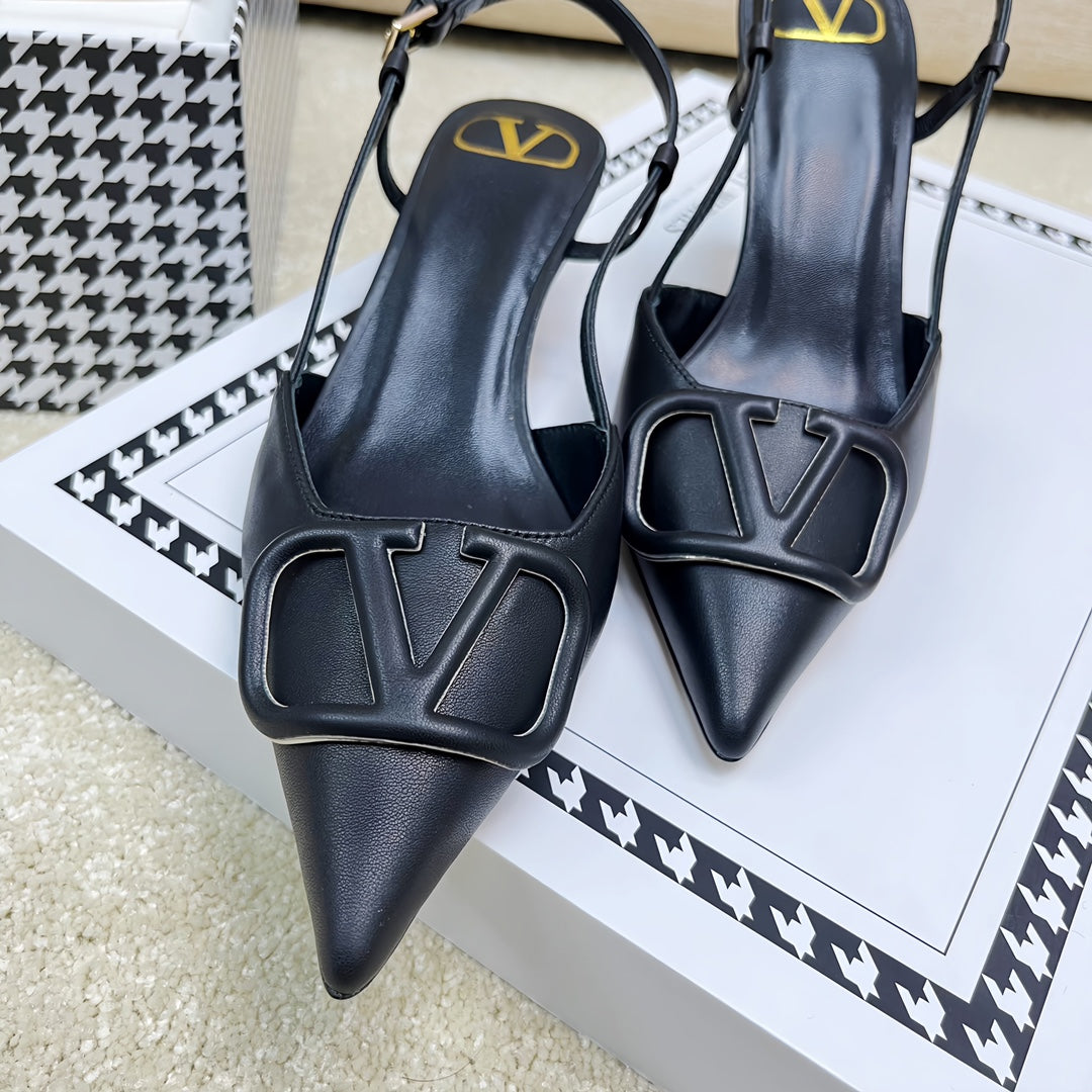 VLOGO SLINGBACK PUMP IN BLACK CALFSKIN LEATHER - 35 / 4 cm
