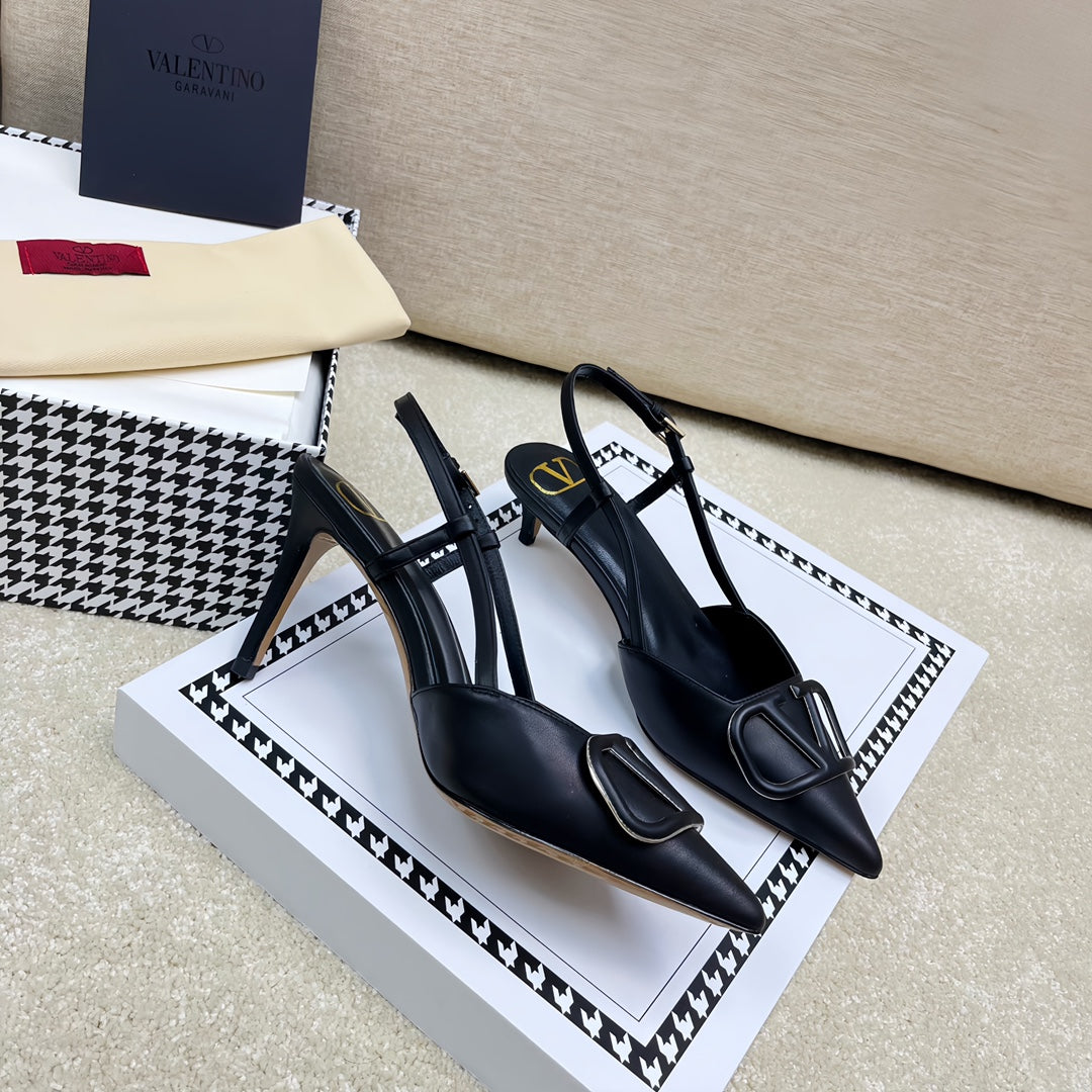 VLOGO SLINGBACK PUMP IN BLACK CALFSKIN LEATHER - 35 / 4 cm