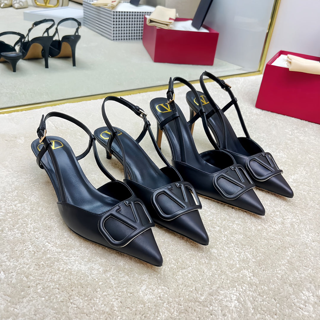 VLOGO SLINGBACK PUMP IN BLACK CALFSKIN LEATHER - 35 / 4 cm
